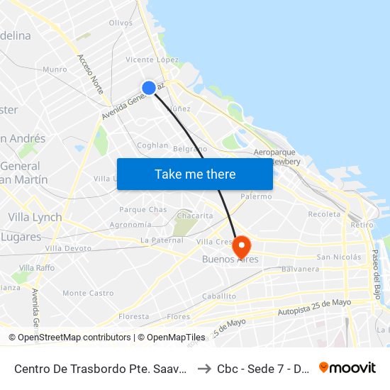 Centro De Trasbordo Pte. Saavedra (203 - 365 X Panamericana) to Cbc - Sede 7 - Doctor Ramos Mejía map