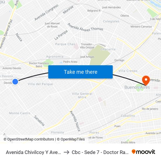 Avenida Chivilcoy Y Avenida Beiró to Cbc - Sede 7 - Doctor Ramos Mejía map