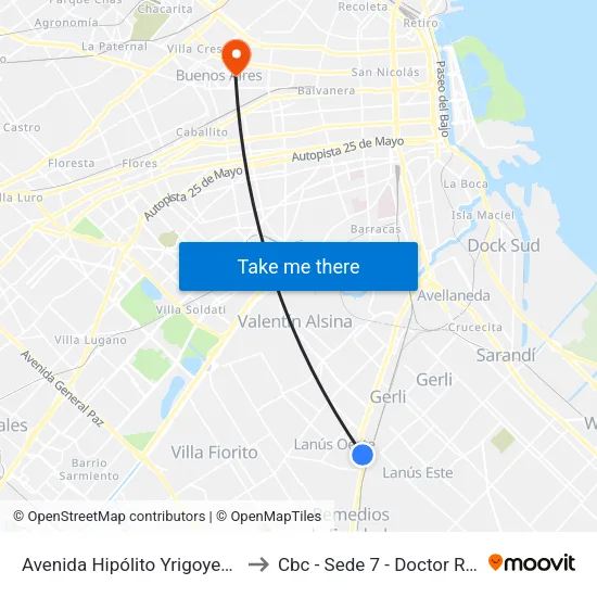 Avenida Hipólito Yrigoyen Y Tucumán to Cbc - Sede 7 - Doctor Ramos Mejía map
