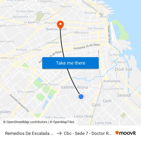 Remedios De Escalada Y  Rivadavia to Cbc - Sede 7 - Doctor Ramos Mejía map