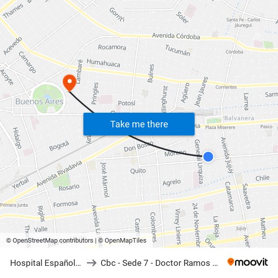 Hospital Español (7) to Cbc - Sede 7 - Doctor Ramos Mejía map