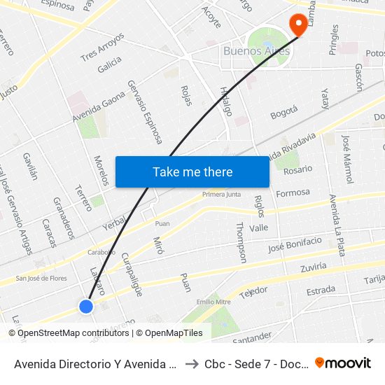 Avenida Directorio Y Avenida Bonorino (88 - 134 - 180) to Cbc - Sede 7 - Doctor Ramos Mejía map