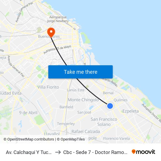 Av. Calchaquí Y Tucumán to Cbc - Sede 7 - Doctor Ramos Mejía map