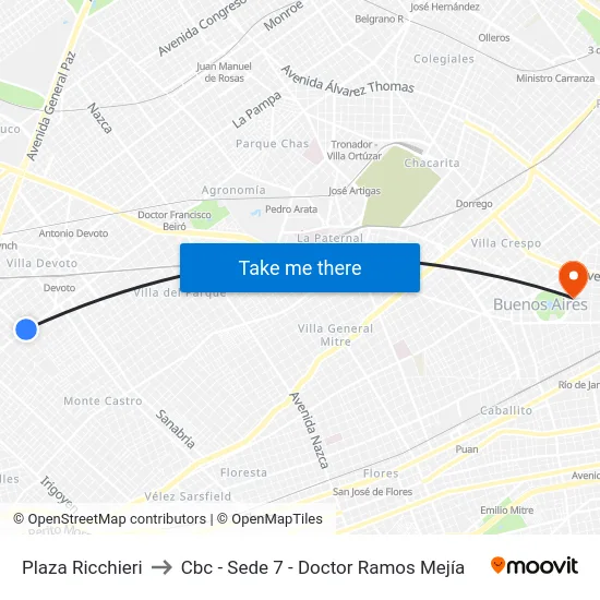 Plaza Ricchieri to Cbc - Sede 7 - Doctor Ramos Mejía map