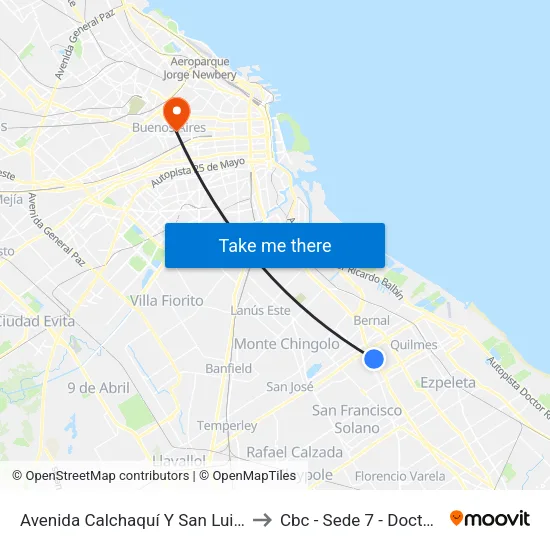 Avenida Calchaquí Y San Luis (Punto Mayorista) to Cbc - Sede 7 - Doctor Ramos Mejía map