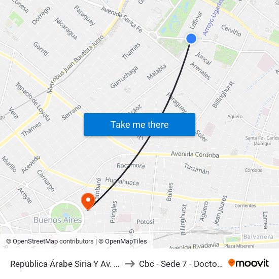 República Árabe Siria Y Av. General Las Heras to Cbc - Sede 7 - Doctor Ramos Mejía map