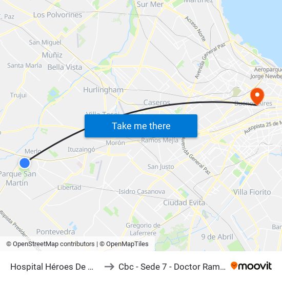 Hospital Héroes De Malvinas to Cbc - Sede 7 - Doctor Ramos Mejía map