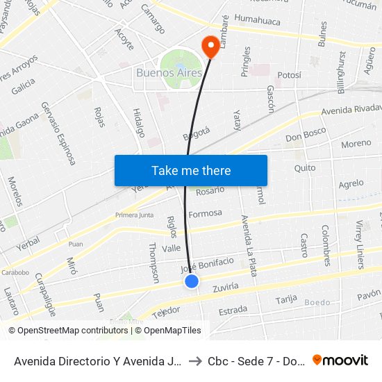 Avenida Directorio Y Avenida José María Moreno (97 - 180) to Cbc - Sede 7 - Doctor Ramos Mejía map