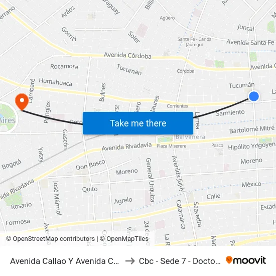 Avenida Callao Y Avenida Corrientes (37 - 124) to Cbc - Sede 7 - Doctor Ramos Mejía map