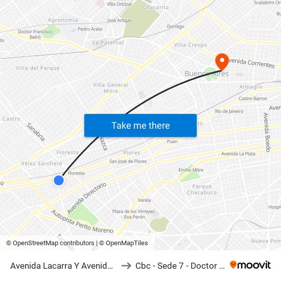 Avenida Lacarra Y Avenida Rivadavia (92) to Cbc - Sede 7 - Doctor Ramos Mejía map
