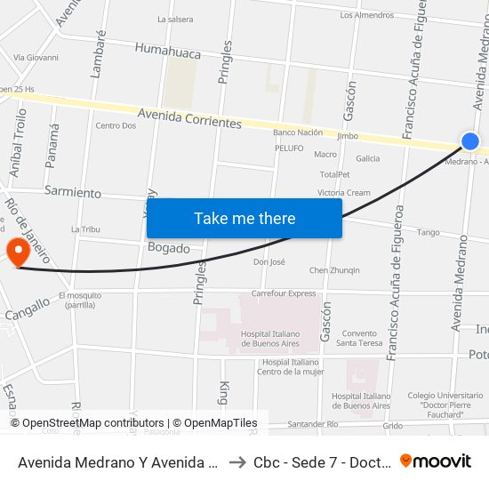 Avenida Medrano Y Avenida Corrientes (128 - 160) to Cbc - Sede 7 - Doctor Ramos Mejía map