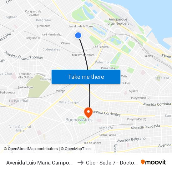 Avenida Luis María Campos Y Maure (29 - 59) to Cbc - Sede 7 - Doctor Ramos Mejía map