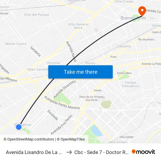 Avenida Lisandro De La Torre Y Rodó to Cbc - Sede 7 - Doctor Ramos Mejía map