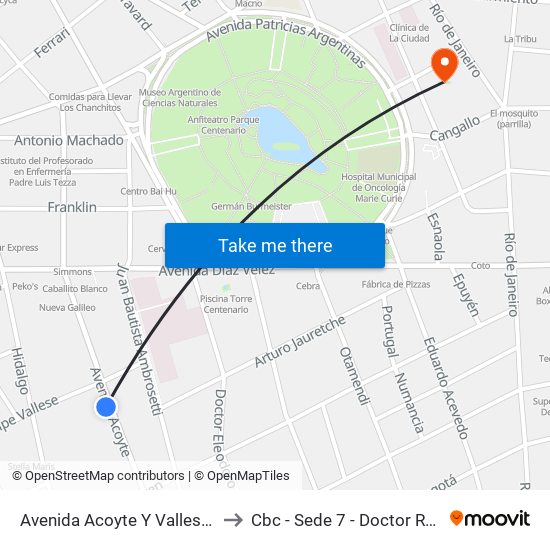 Avenida Acoyte Y Vallese (55 - 145) to Cbc - Sede 7 - Doctor Ramos Mejía map