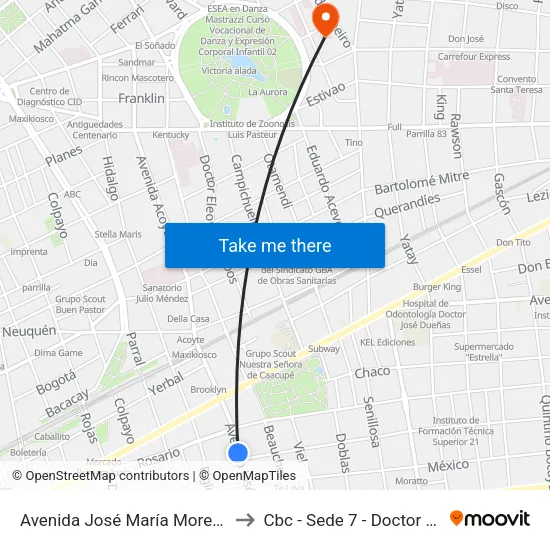 Avenida José María Moreno Y Guayaquil to Cbc - Sede 7 - Doctor Ramos Mejía map