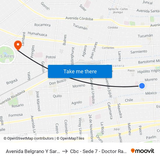Avenida Belgrano Y Sarandí (98) to Cbc - Sede 7 - Doctor Ramos Mejía map