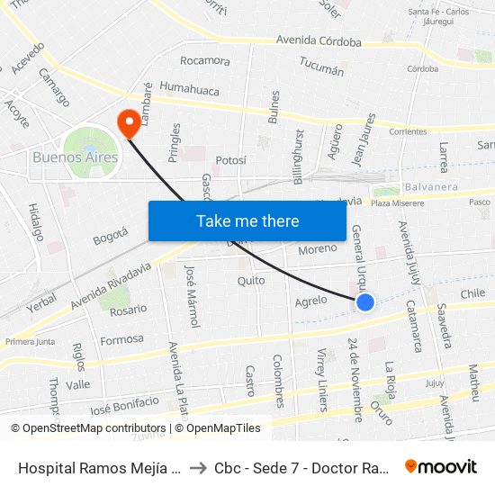 Hospital Ramos Mejía (56 - 75) to Cbc - Sede 7 - Doctor Ramos Mejía map