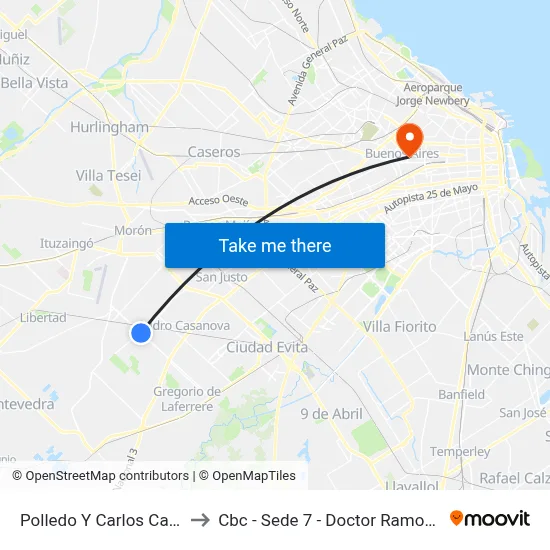 Polledo Y Carlos Casares to Cbc - Sede 7 - Doctor Ramos Mejía map