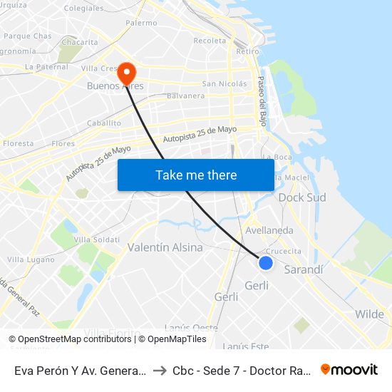 Eva Perón Y Av. General Güemes to Cbc - Sede 7 - Doctor Ramos Mejía map