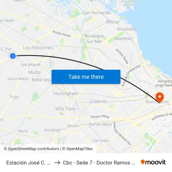 Estación José C. Paz to Cbc - Sede 7 - Doctor Ramos Mejía map