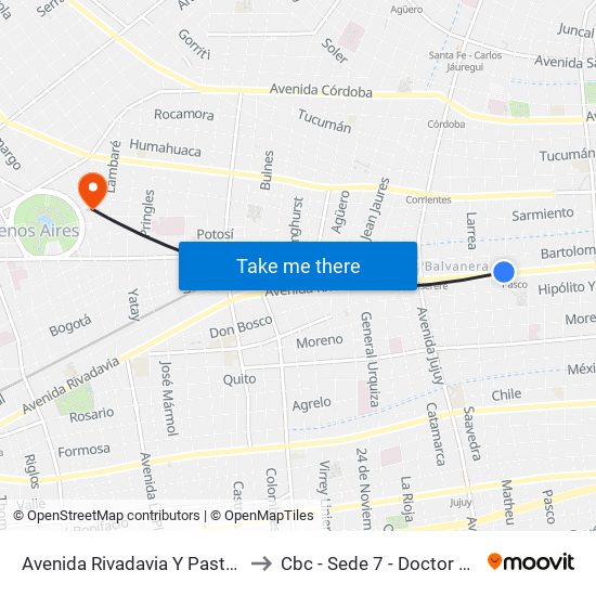 Avenida Rivadavia Y Pasteur (90 - 151) to Cbc - Sede 7 - Doctor Ramos Mejía map
