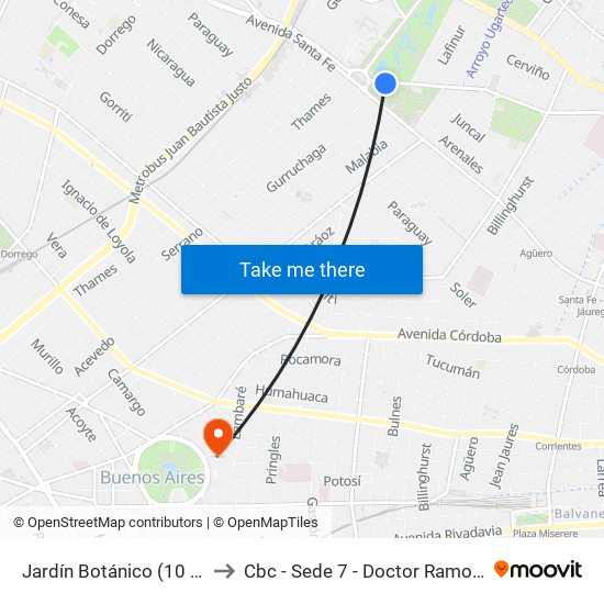 Jardín Botánico (10 - 160) to Cbc - Sede 7 - Doctor Ramos Mejía map