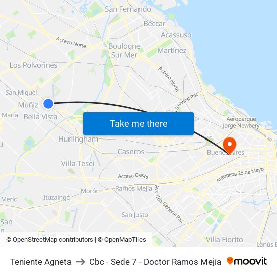 Teniente Agneta to Cbc - Sede 7 - Doctor Ramos Mejía map