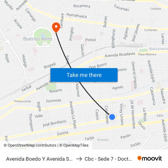 Avenida Boedo Y Avenida San Juan (128 - 164) to Cbc - Sede 7 - Doctor Ramos Mejía map