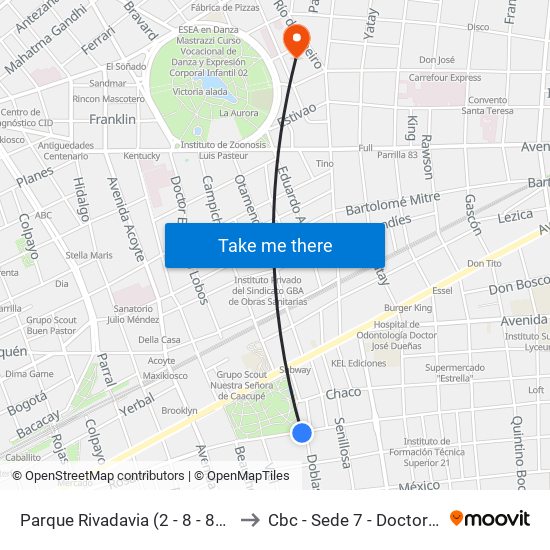 Parque Rivadavia (2 - 8 - 85 - 86 - 88 - 103) to Cbc - Sede 7 - Doctor Ramos Mejía map