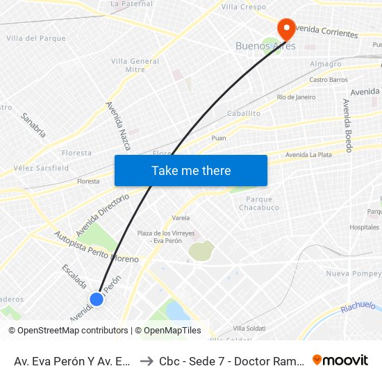 Av. Eva Perón Y Av. Escalada to Cbc - Sede 7 - Doctor Ramos Mejía map