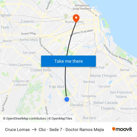 Cruce Lomas to Cbc - Sede 7 - Doctor Ramos Mejía map