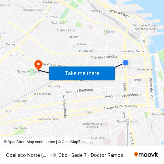 Obelisco Norte (59) to Cbc - Sede 7 - Doctor Ramos Mejía map