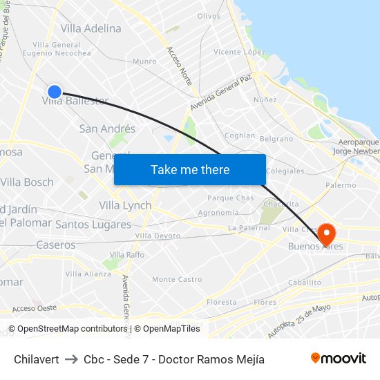 Chilavert to Cbc - Sede 7 - Doctor Ramos Mejía map