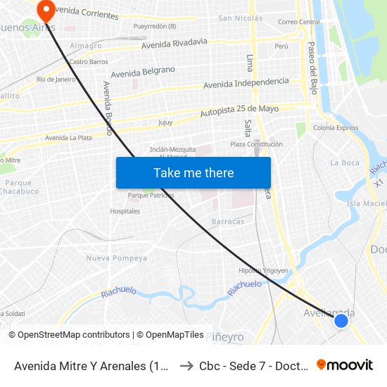 Avenida Mitre Y Arenales (17 - 33 - 98 - 178 - 271) to Cbc - Sede 7 - Doctor Ramos Mejía map