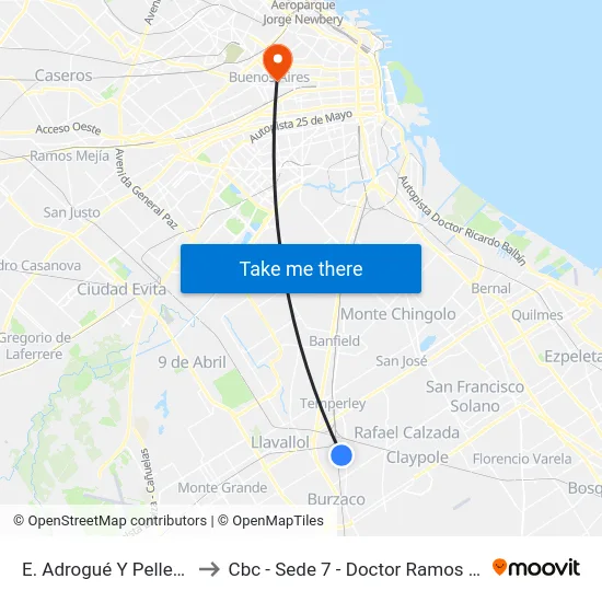 E. Adrogué Y Pellerano to Cbc - Sede 7 - Doctor Ramos Mejía map