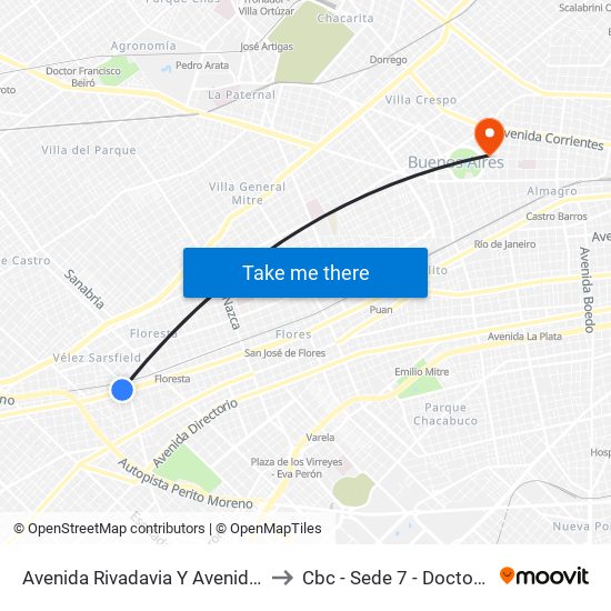 Avenida Rivadavia Y Avenida Carrasco (2 - 8) to Cbc - Sede 7 - Doctor Ramos Mejía map
