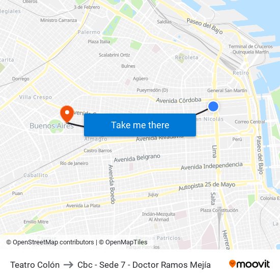 Teatro Colón to Cbc - Sede 7 - Doctor Ramos Mejía map