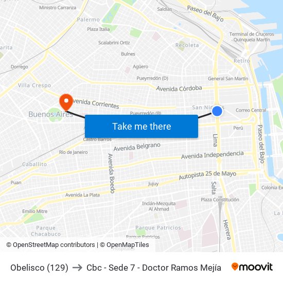 Obelisco (129) to Cbc - Sede 7 - Doctor Ramos Mejía map