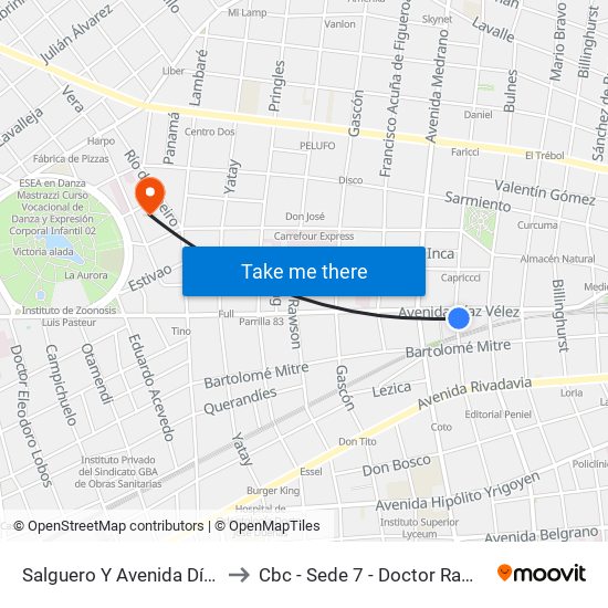 Salguero Y Avenida Díaz Vélez to Cbc - Sede 7 - Doctor Ramos Mejía map