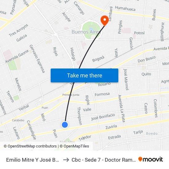 Emilio Mitre Y José Bonifacio to Cbc - Sede 7 - Doctor Ramos Mejía map