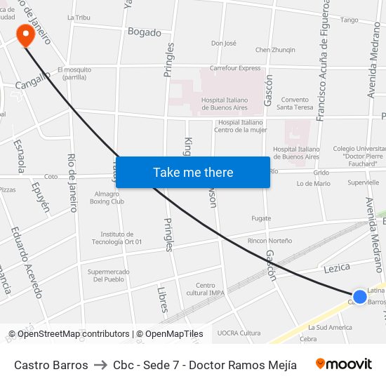 Castro Barros to Cbc - Sede 7 - Doctor Ramos Mejía map