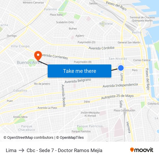 Lima to Cbc - Sede 7 - Doctor Ramos Mejía map