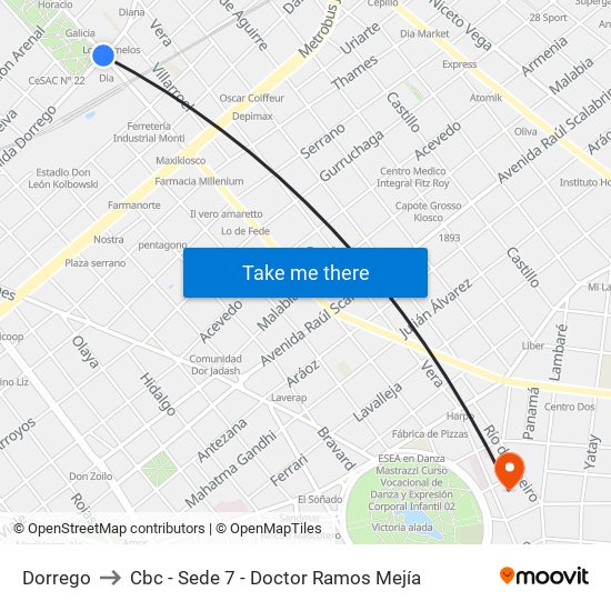 Dorrego to Cbc - Sede 7 - Doctor Ramos Mejía map