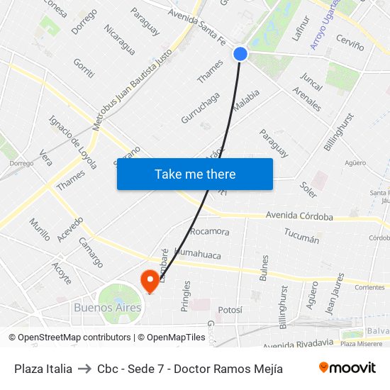 Plaza Italia to Cbc - Sede 7 - Doctor Ramos Mejía map