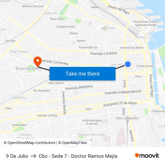 9 De Julio to Cbc - Sede 7 - Doctor Ramos Mejía map