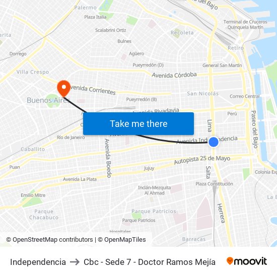 Independencia to Cbc - Sede 7 - Doctor Ramos Mejía map