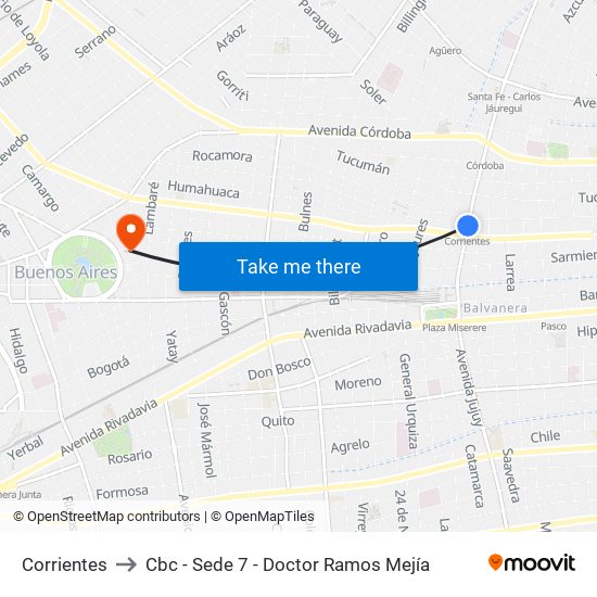 Corrientes to Cbc - Sede 7 - Doctor Ramos Mejía map