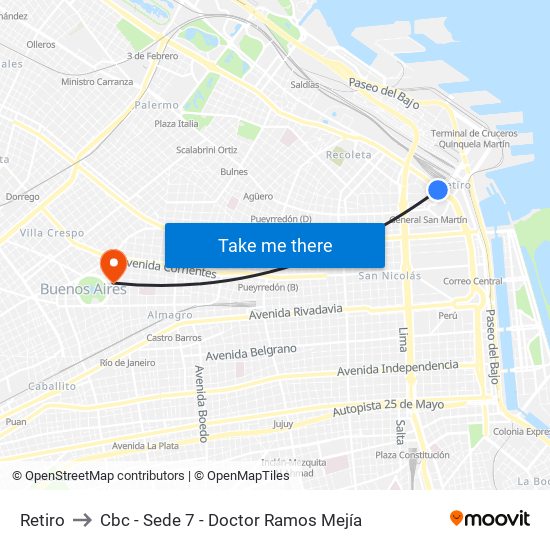 Retiro to Cbc - Sede 7 - Doctor Ramos Mejía map