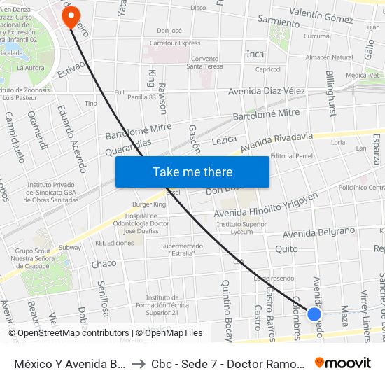 México Y Avenida Boedo to Cbc - Sede 7 - Doctor Ramos Mejía map