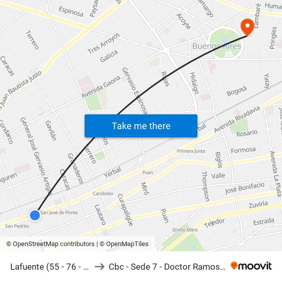 Lafuente (55 - 76 - 145) to Cbc - Sede 7 - Doctor Ramos Mejía map